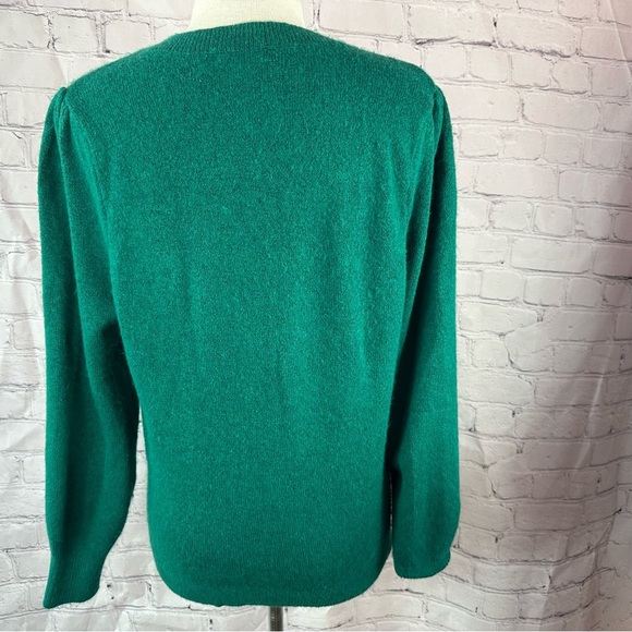 LOFT ann taylor petites Green V-Neck Sweater rhinestone bling buttons sz LP - Picture 3 of 8